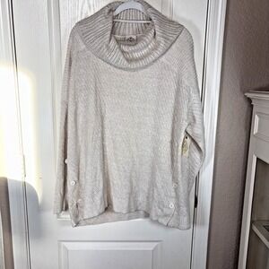 St. John's Bay Women's Cowl Neck Sweater PXXL Cream Gold Metallic Knit NWOT Cozy